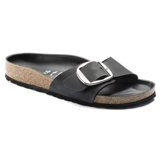 Cover image of Black Birkenstock Madrid Big Buckle Oiled Leather Narrow Women's