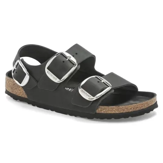 Cover image of Black Birkenstock Milano Big Buckle Oiled Leather Narrow Women's
