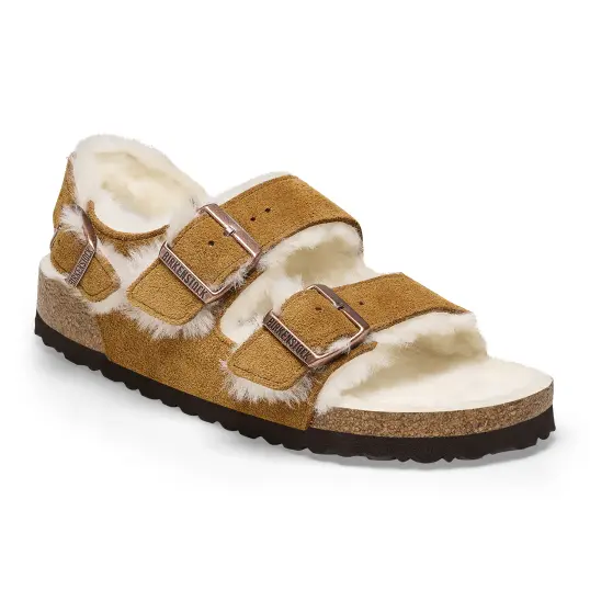 Cover image of MINK Birkenstock Milano Suede Leather Shearling Narrow Women's