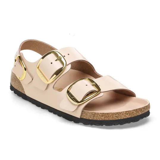 Cover image of High-Shine New Beige Birkenstock Milano Big Buckle Natural Leather Patent Narrow Women's