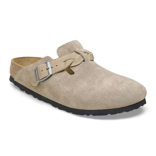 Cover image of TAUPE Birkenstock Boston Braided Suede Leather Narrow Women's