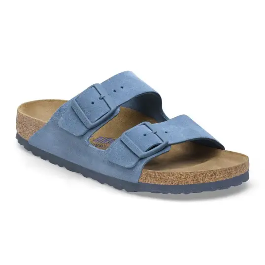 Cover image of ELEMENTAL BLUE Birkenstock Arizona Soft Footbed Suede Leather Narrow Women's