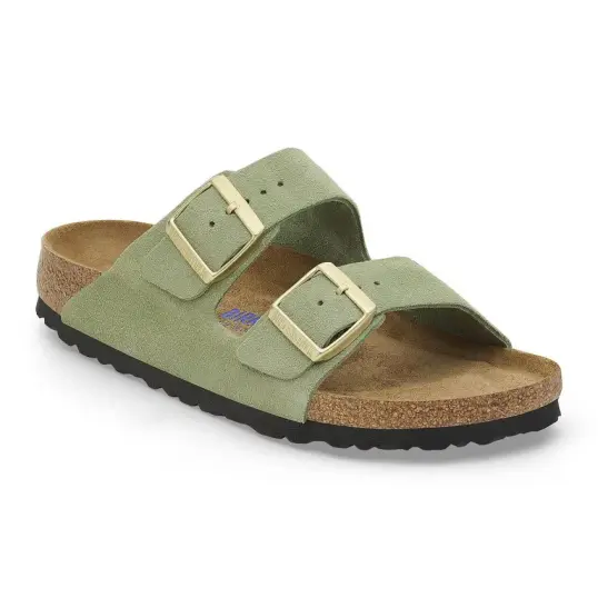 Cover image of GREEN TEA Birkenstock Arizona Soft Footbed Suede Leather Narrow Women's