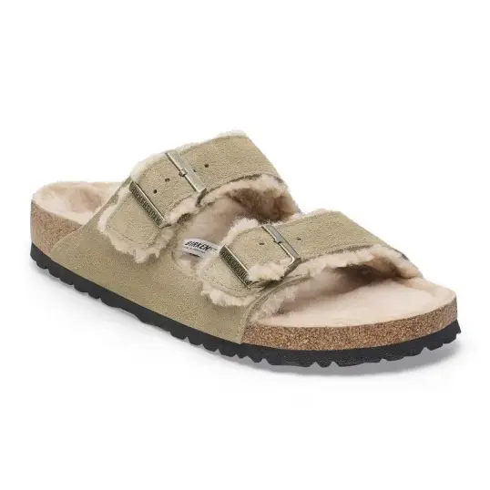 Cover image of TAUPE Birkenstock Arizona Shearling Suede Leather Narrow Women's