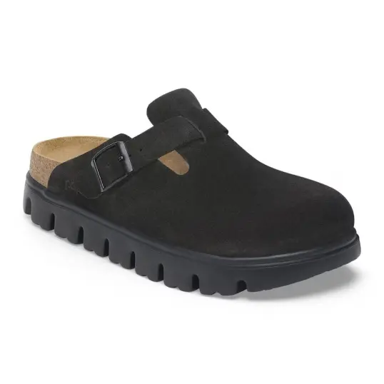 Cover image of BLACK Birkenstock Boston Chunky Suede Leather Narrow Women's