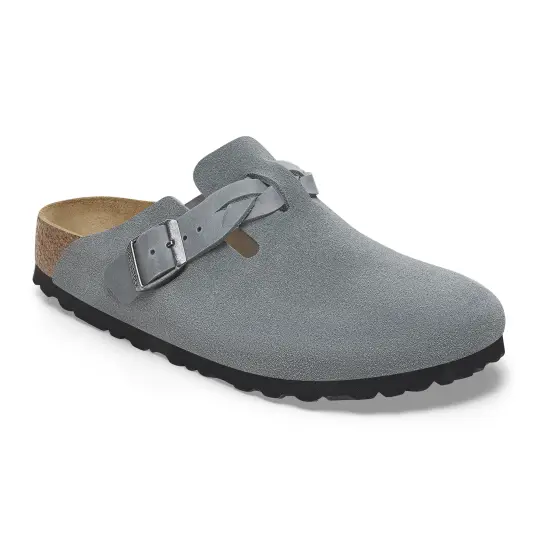 Cover image of BASALT GRAY Birkenstock Boston Braided Suede Leather Narrow Women's