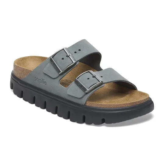Cover image of Basalt Gray/Black Birkenstock Arizona Chunky Suede Leather Narrow Women's