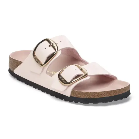 Cover image of High-Shine Light Rose Birkenstock Arizona Big Buckle Natural Leather Patent Narrow Women's