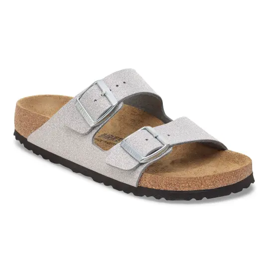 Cover image of Shiny Glitter Silver Birkenstock Arizona Textile Narrow Women's