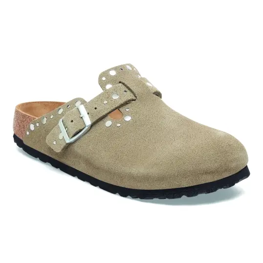 Cover image of TAUPE Birkenstock Boston Rivets Suede Leather Narrow Women's