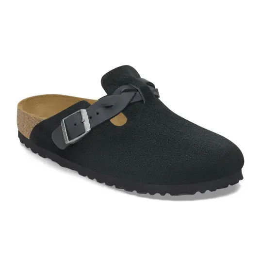 Cover image of Black Birkenstock Boston Braided Oiled Suede/Natural Leather Narrow Women's