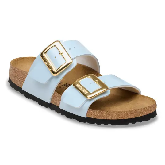 Cover image of Patent Baby Blue Birkenstock Sydney Luxe Buckle Birko-Flor Narrow Women's