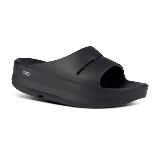 Cover image of BLACK Oofos OOmega OOahh Slide Sandal Women's