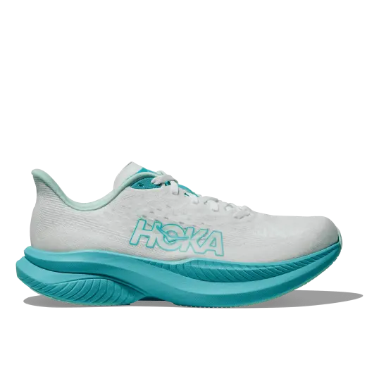 Cover image of WHITE / CIELO BLUE Hoka Mach 6 Women's