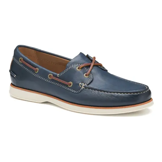 Cover image of Navy Sheepskin Johnston & Murphy Monaco 2-Eye Boat Shoe Men's