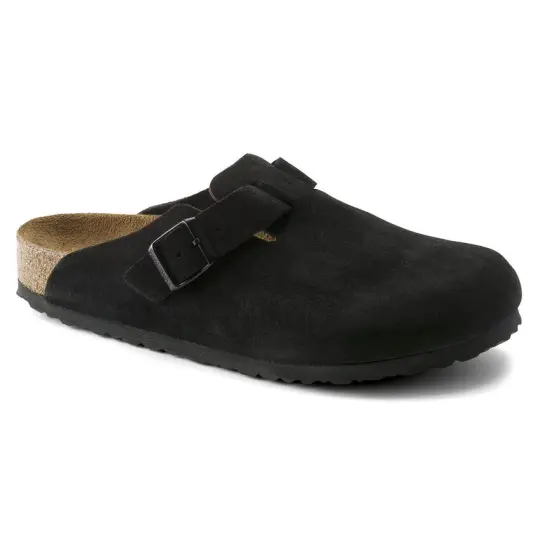 Cover image of BLACK SUEDE Birkenstock Boston Soft Footbed Suede Leather Regular Women's