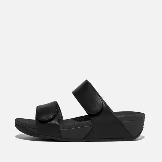 Cover image of ALL BLACK Fitflops Lulu Adjustable Leather Slides Sandals Women's